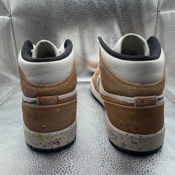 Size 10 Air Jordan 1 SE Mid Mens Black White Brushstroke Paint Shoes‎ DA8005-100 - Picture 8 of 12